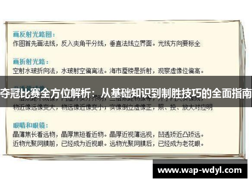 夺冠比赛全方位解析：从基础知识到制胜技巧的全面指南