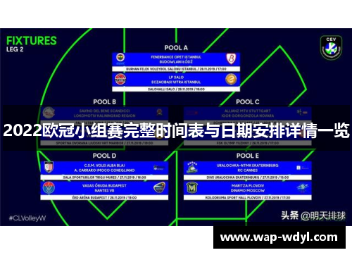 2022欧冠小组赛完整时间表与日期安排详情一览